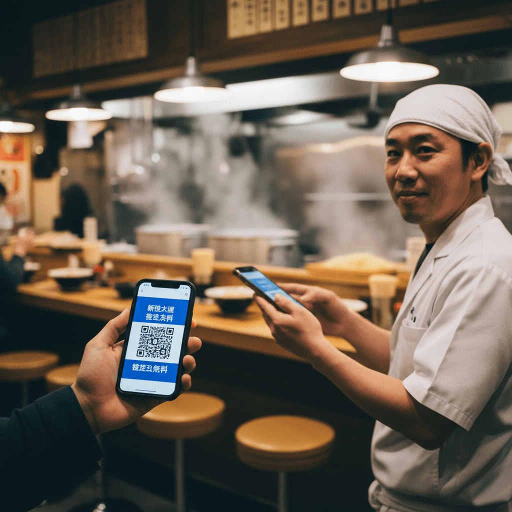 そば・うどん店のスタッフがcoupoでクーポンを確認する様子